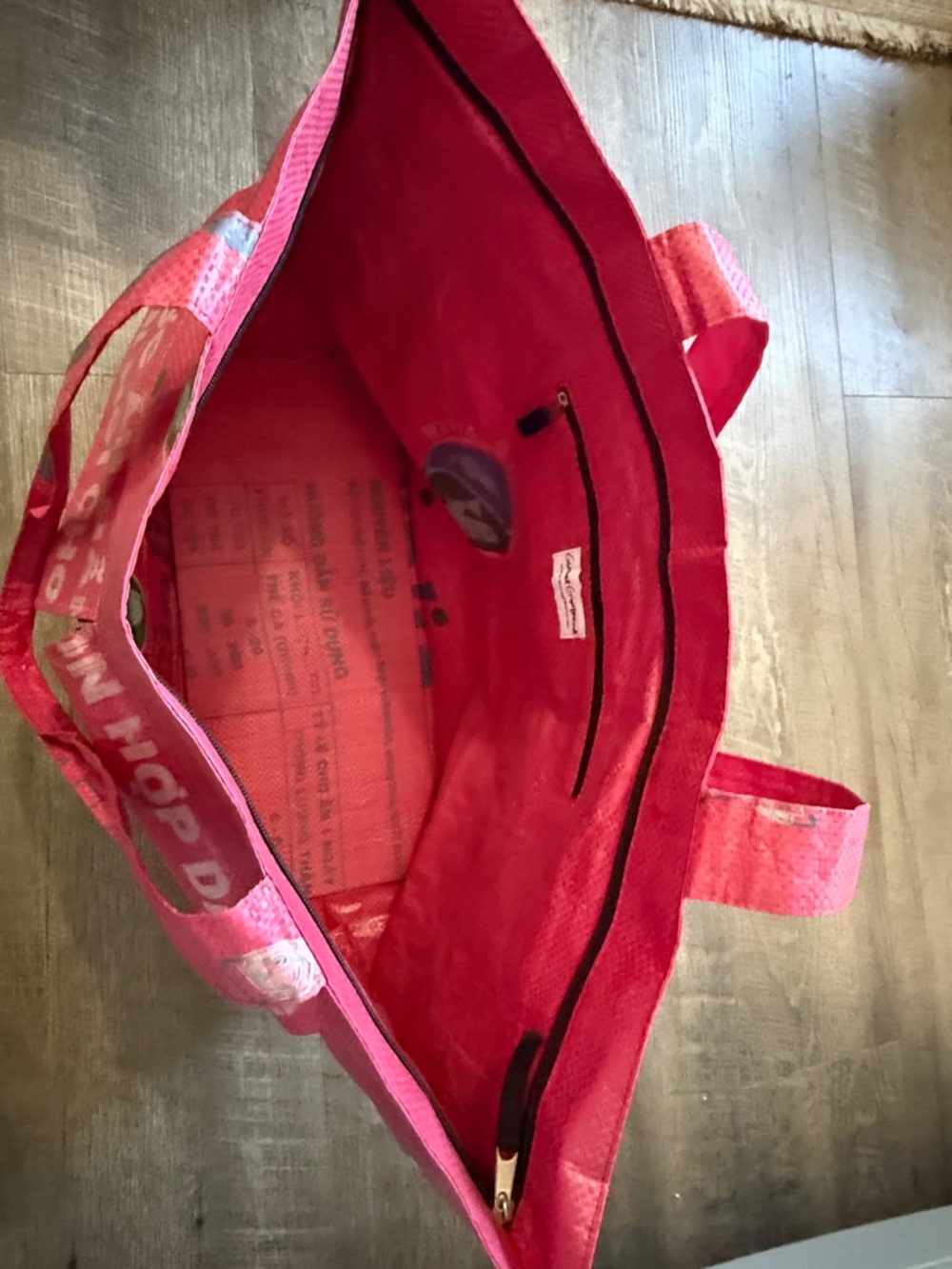 Red Graphic Reusable Tote Bag with Front Flap Pocket - Picture 8 of 8